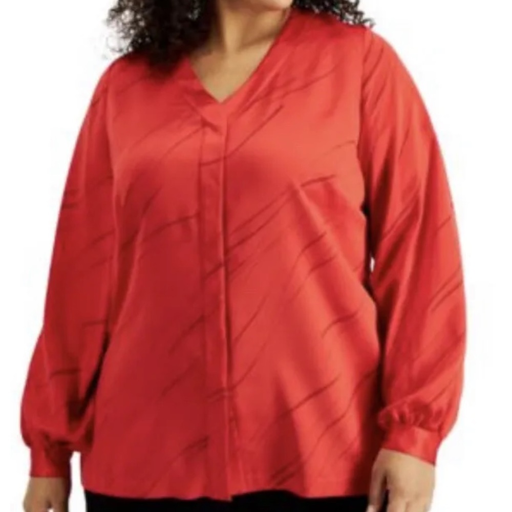 Alfani Alfani Plus Size Printed Button-Front Blouse/red/0X/nwt